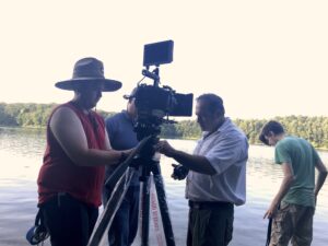 Preparing the camera at Walden Pond